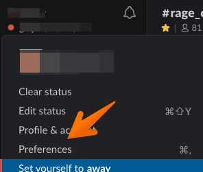 Slack team menu | Preferences